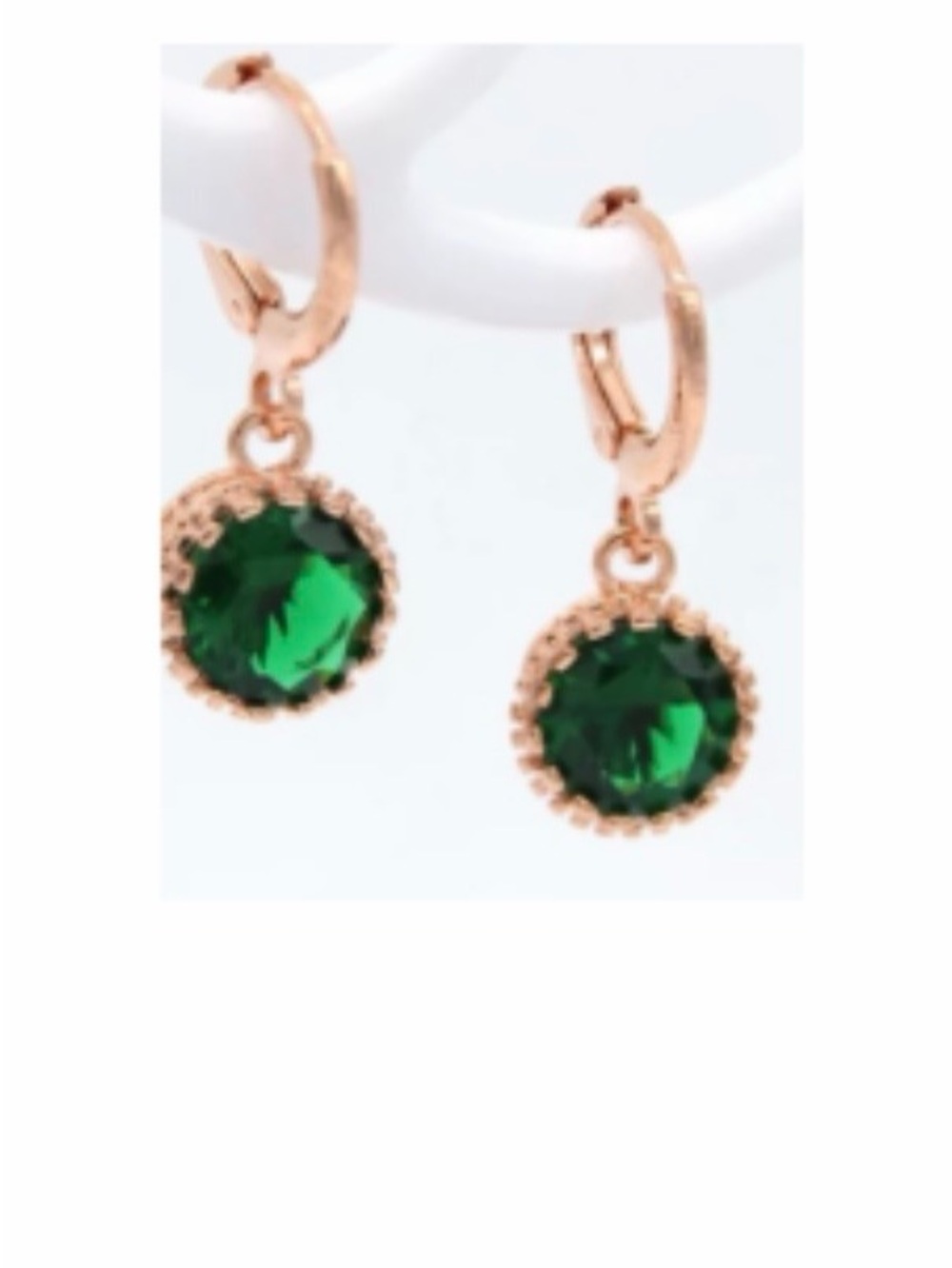 Rose Gold Drop Earrings with Emerald Green Crystal never worn
